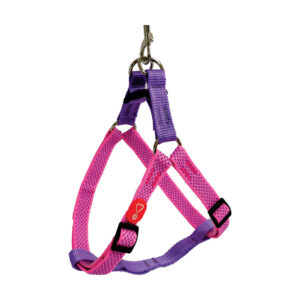 COLEIRA PEITORAL AMERICANO NYLON POA ROSA FLUOR CACHORRO