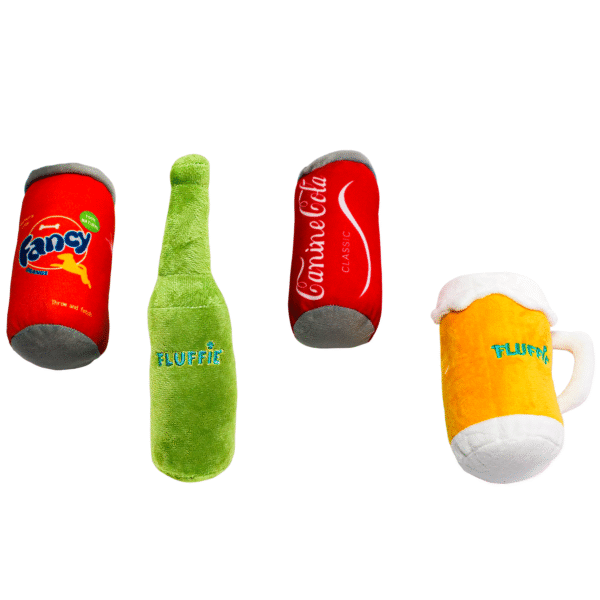 kit 4 pelucias para pet com o tema bebida