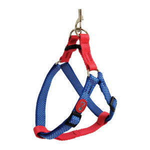 COLEIRA PEITORAL AMERICANO NYLON POA AZUL VERMELHO CACHORRO
